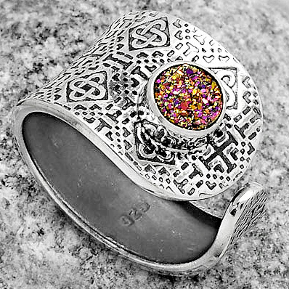 Adjustable Natural Titanium Druzy Ring size-7.5 R-1319 SDR170223