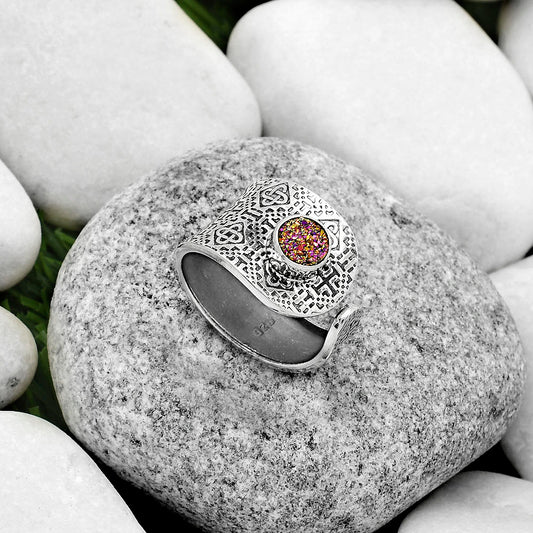 Adjustable Natural Titanium Druzy Ring size-7.5 R-1319 SDR170223