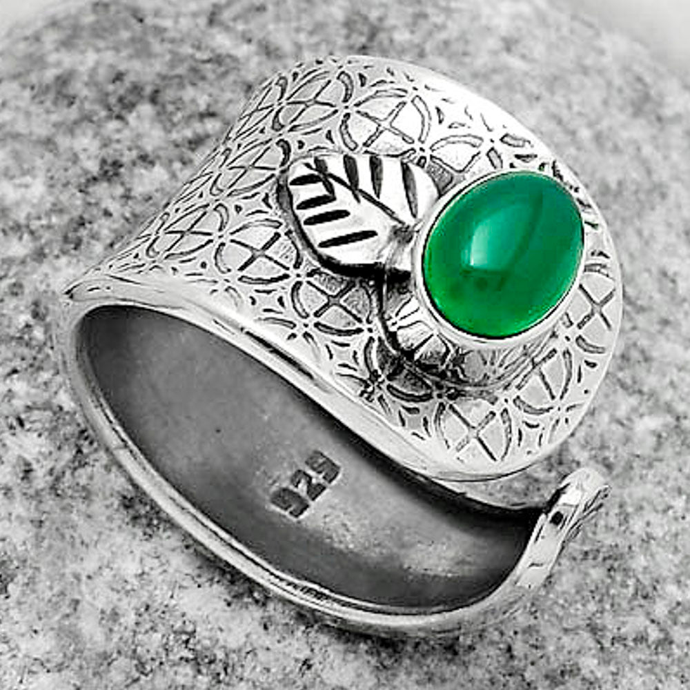 Adjustable - Natural Green Onyx Ring size-6.5 R-1319 SDR170249