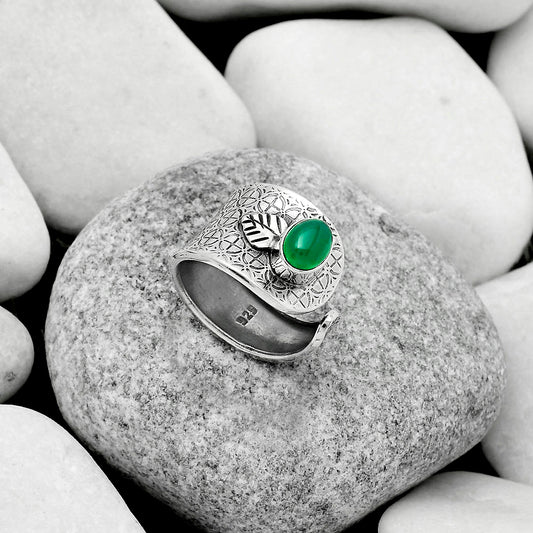 Adjustable - Natural Green Onyx Ring size-6.5 R-1319 SDR170249