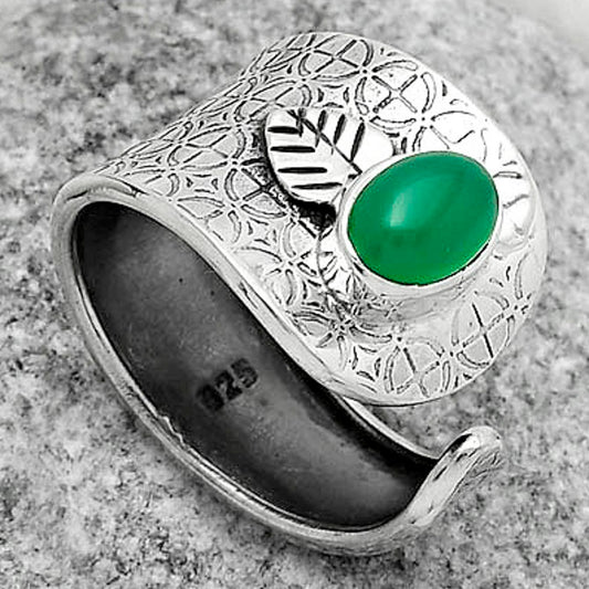 Adjustable - Natural Green Onyx Ring size-7 R-1319 SDR170258