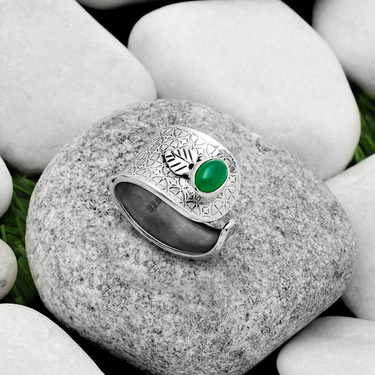 Adjustable - Natural Green Onyx Ring size-7.5 R-1319 SDR170267