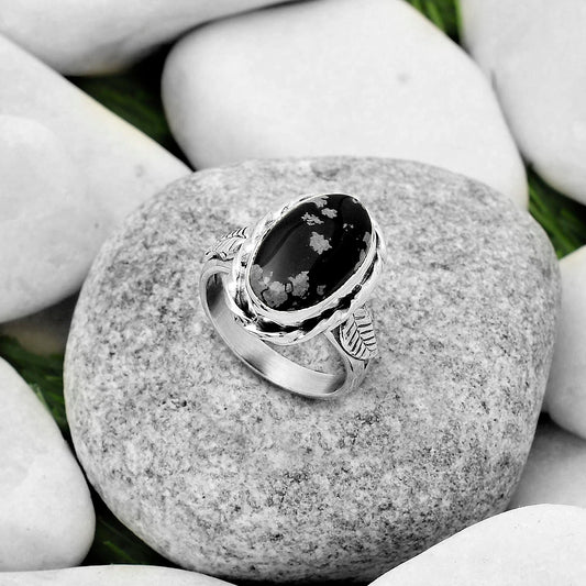 Natural Snow Flake Obsidian Ring size-7.5 R-1083 SDR170935