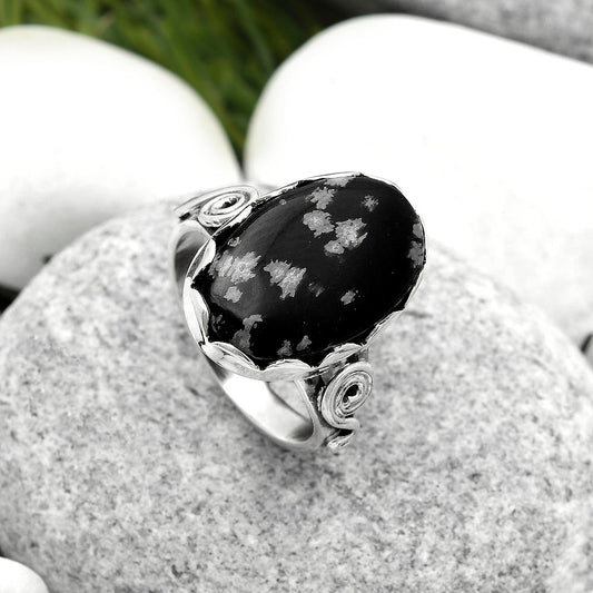 Natural Snow Flake Obsidian Ring size-8 R-1315 SDR171079