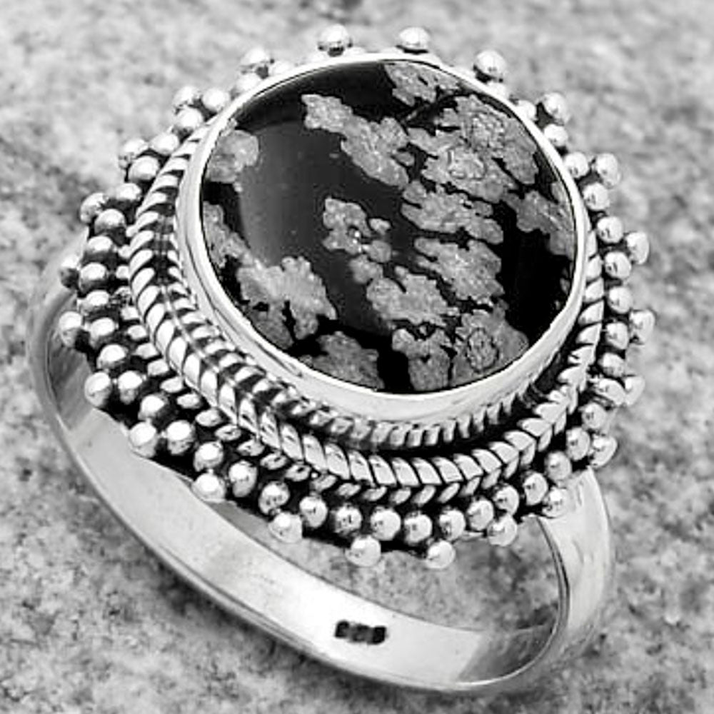 Natural Snow Flake Obsidian Ring size-8 R-1332 SDR171439