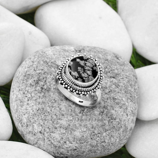 Natural Snow Flake Obsidian Ring size-8 R-1332 SDR171439