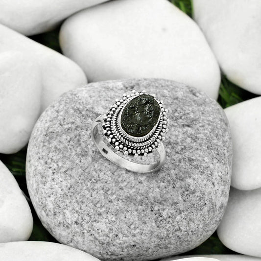 Natural Tektite Rough - Greek Ring size-8 R-1332 SDR171444