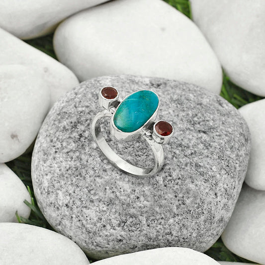 Natural Azurite Chrysocolla & Garnet Ring size-7 R-1112 SDR172002