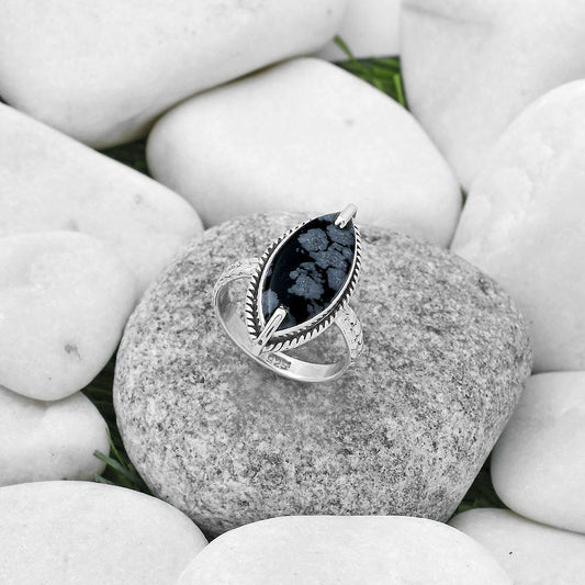 Natural Snow Flake Obsidian Ring size-8 R-1635 SDR172252