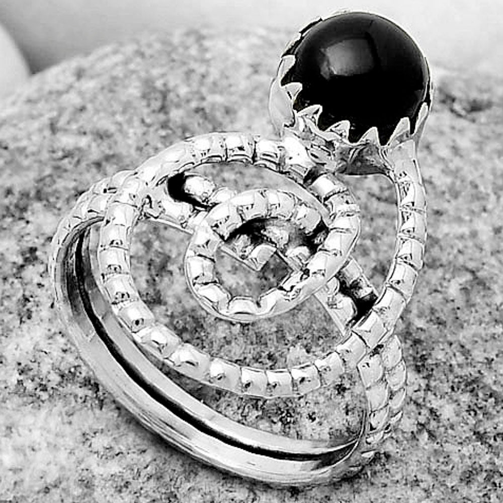 Spiral Natural Black Onyx Brazil Ring size-7.5 R-1456 SDR172578