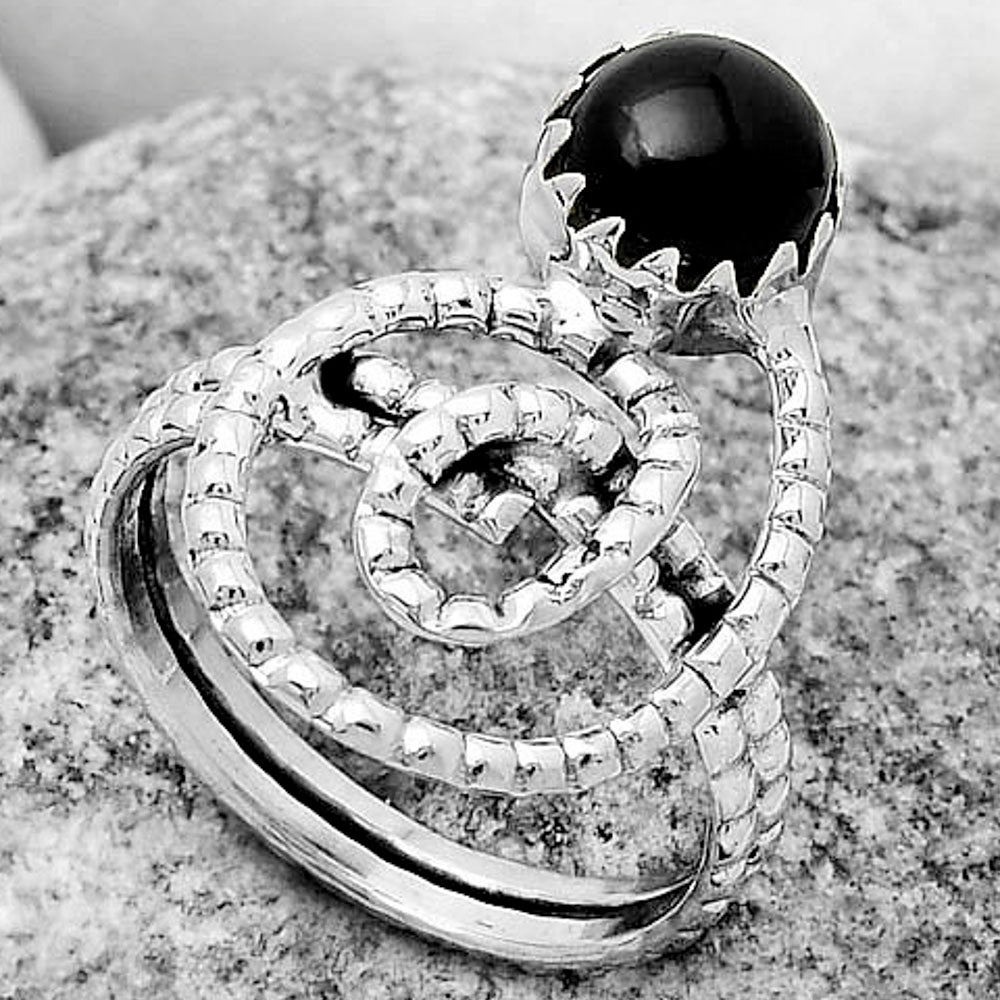 Spiral Natural Black Onyx Brazil Ring size-7.5 R-1456 SDR172583