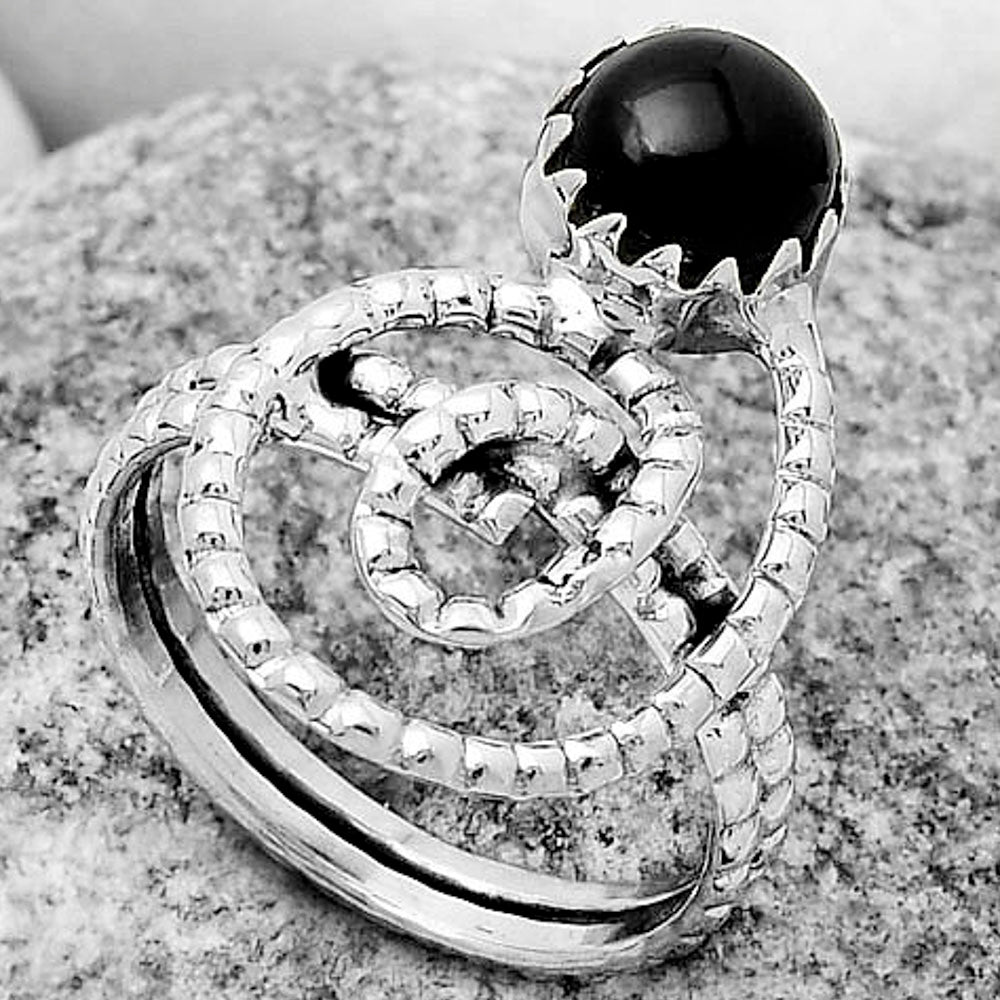 Spiral Natural Black Onyx Brazil Ring size-8.5 R-1456 SDR172596