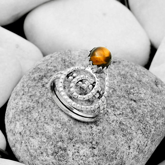 Spiral Natural Tiger Eye Africa Ring size-7.5 R-1456 SDR172598