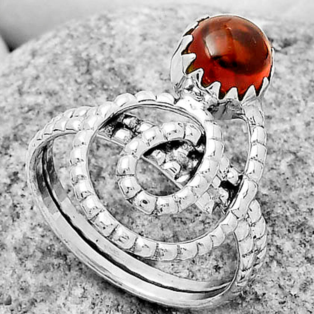 Spiral - Natural Hessonite Garnet Ring size-8.5 R-1456 SDR172603