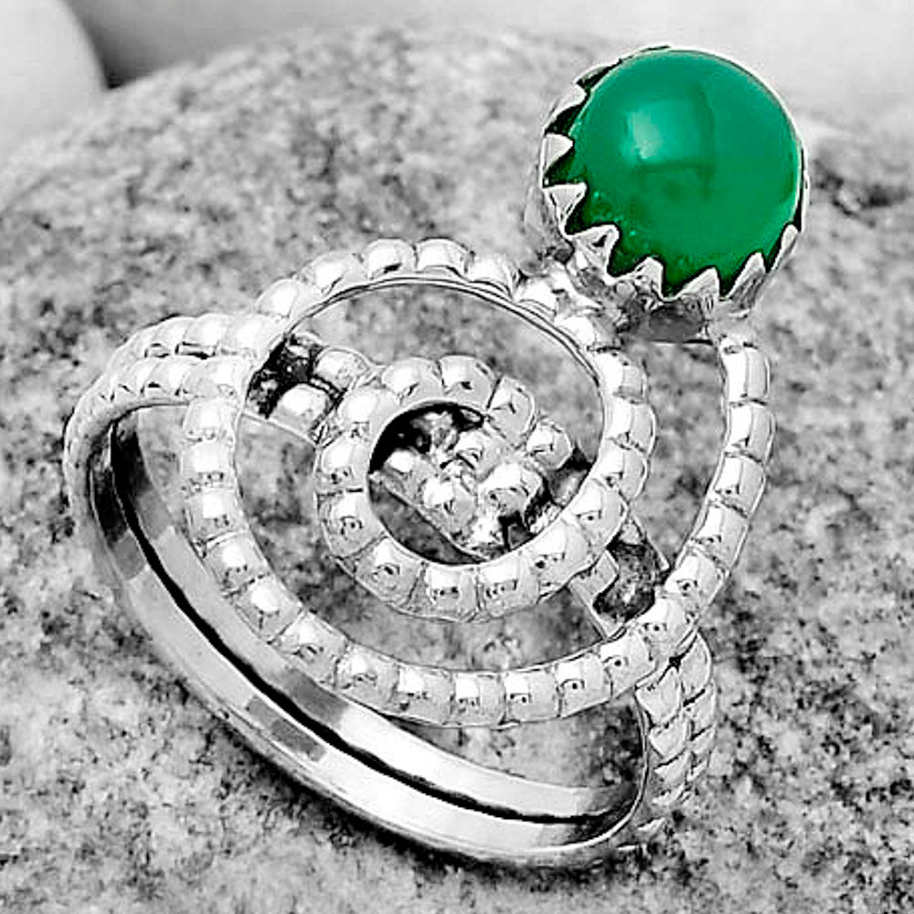 Spiral - Natural Green Onyx Ring size-9 R-1456 SDR172614