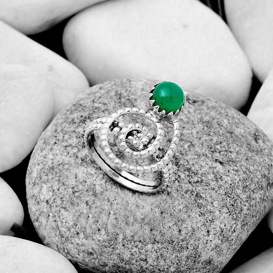 Spiral - Natural Green Onyx Ring size-9 R-1456 SDR172614