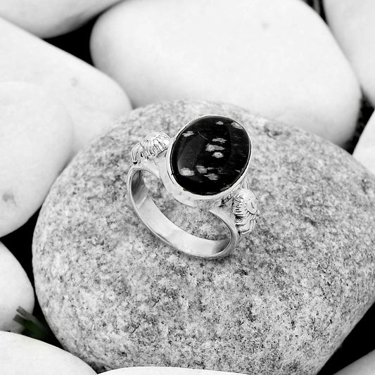 Natural Snow Flake Obsidian Ring size-7 R-1261 SDR172635