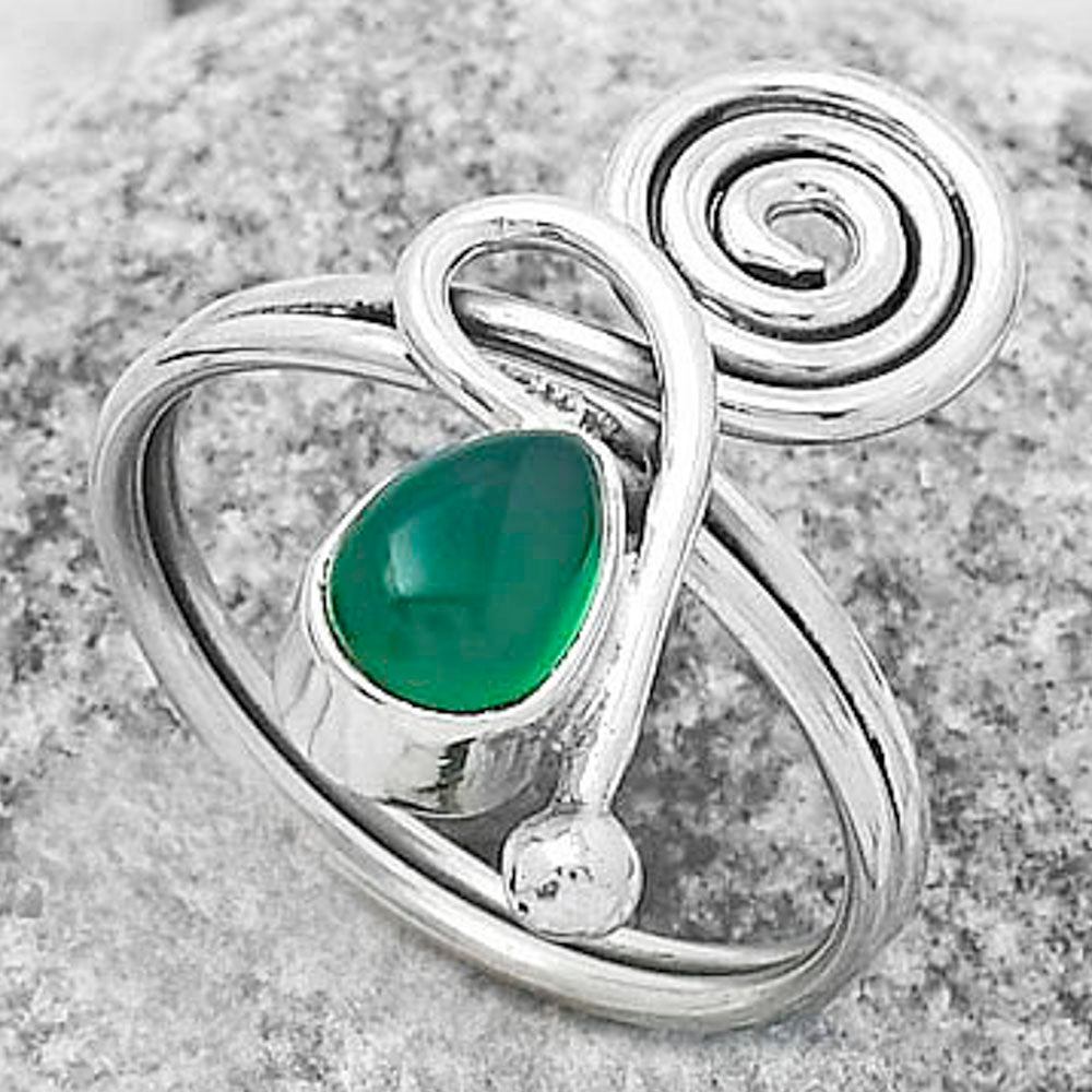 Spiral - Natural Green Onyx Ring size-8 R-1556 SDR172696