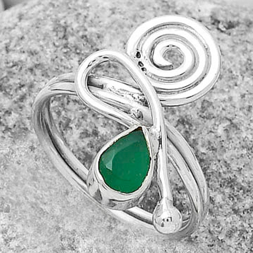 Spiral - Natural Green Onyx Ring size-8 R-1556 SDR172698