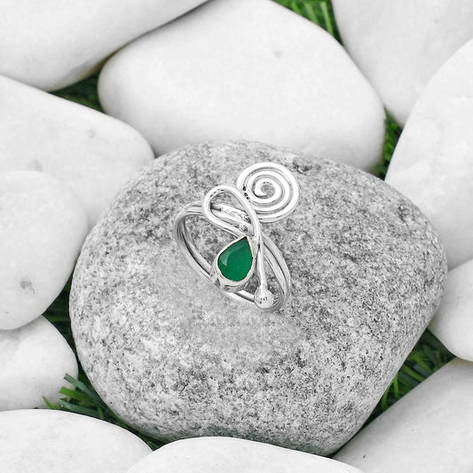 Spiral - Natural Green Onyx Ring size-8 R-1556 SDR172698