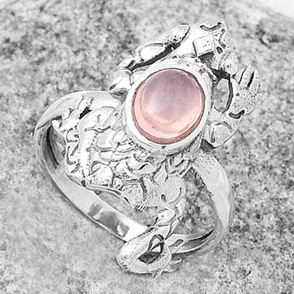 Frog - Rose Quartz Cab - Madagascar Ring size-8 R-1113 SDR172784
