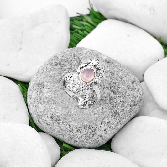 Frog - Rose Quartz Cab - Madagascar Ring size-8 R-1113 SDR172784