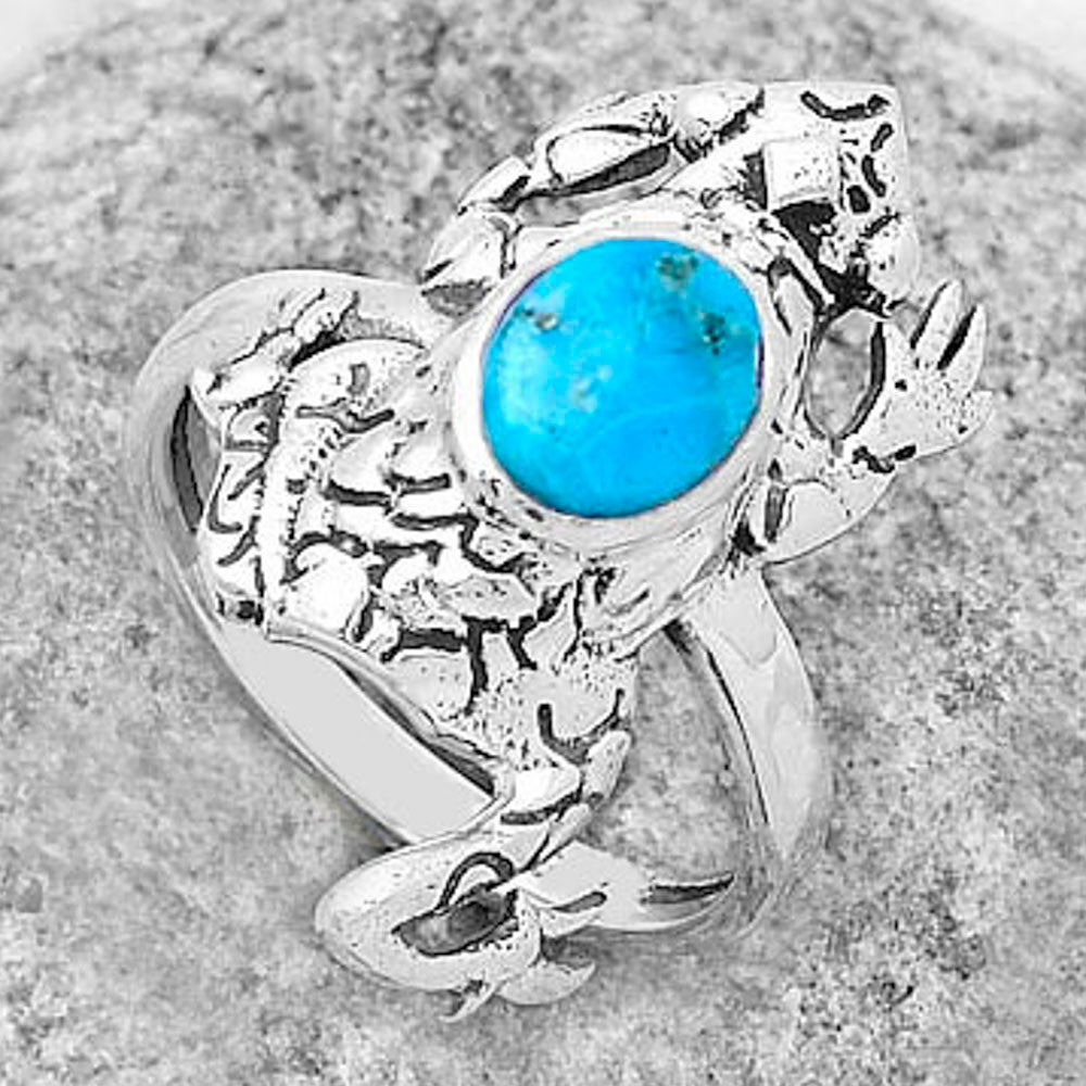 Frog Kingman Turquoise With Pyrite Ring size-7.5 R-1113 SDR172786