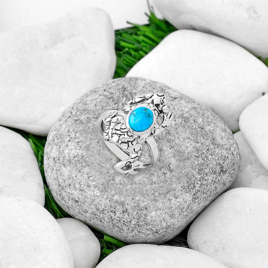 Frog Kingman Turquoise With Pyrite Ring size-7.5 R-1113 SDR172786