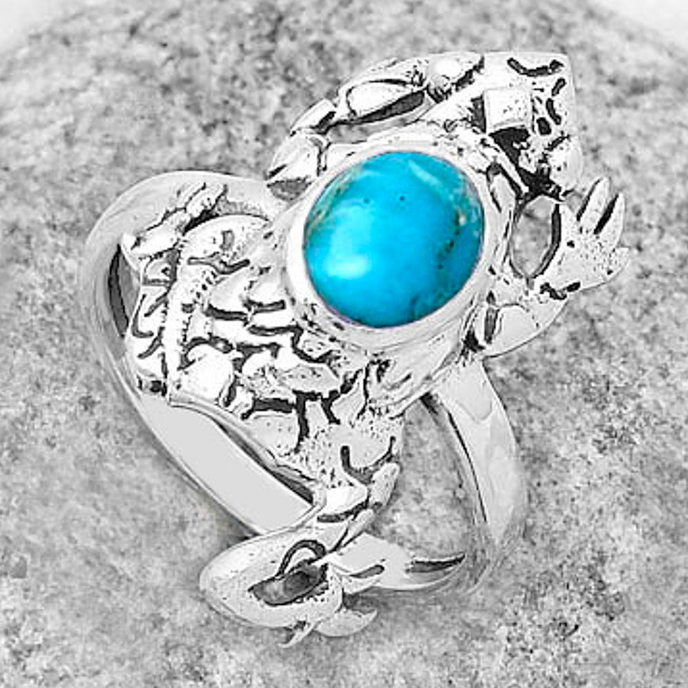Frog Natural Turquoise Morenci Mine Ring size-7.5 R-1113 SDR172817