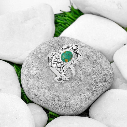 Frog Natural Rare Turquoise Nevada Aztec Mt Ring size-7.5 R-1113 SDR172824
