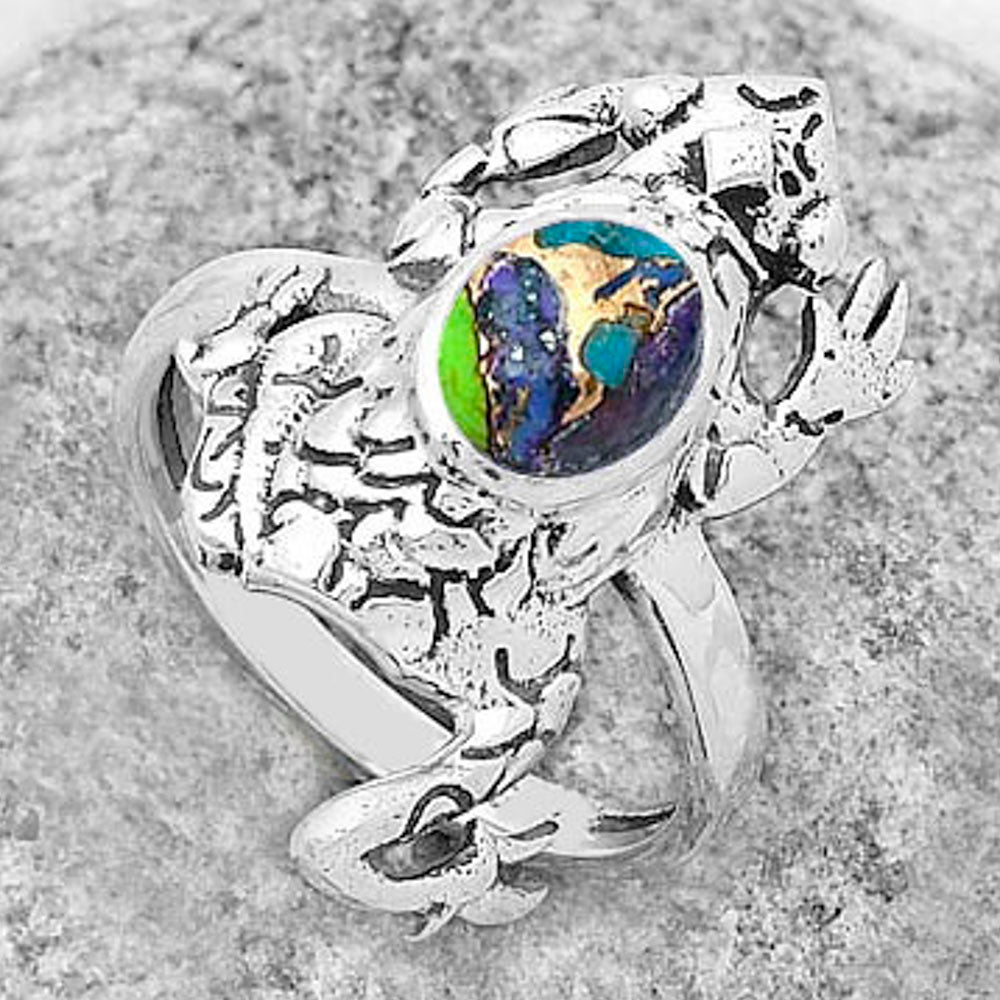 Frog Natural Multi Copper Turquoise Ring size-8 R-1113 SDR172834