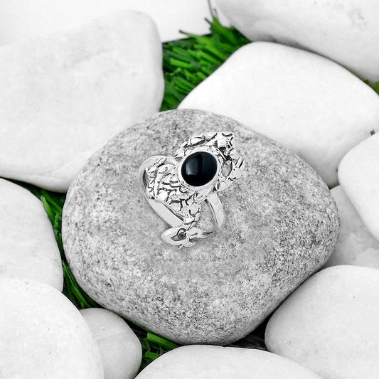 Frog - Natural Black Onyx - Brazil Ring size-8.5 R-1113 SDR172844
