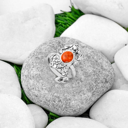 Frog - Natural Red Sponge Coral Ring size-8 R-1113 SDR172850