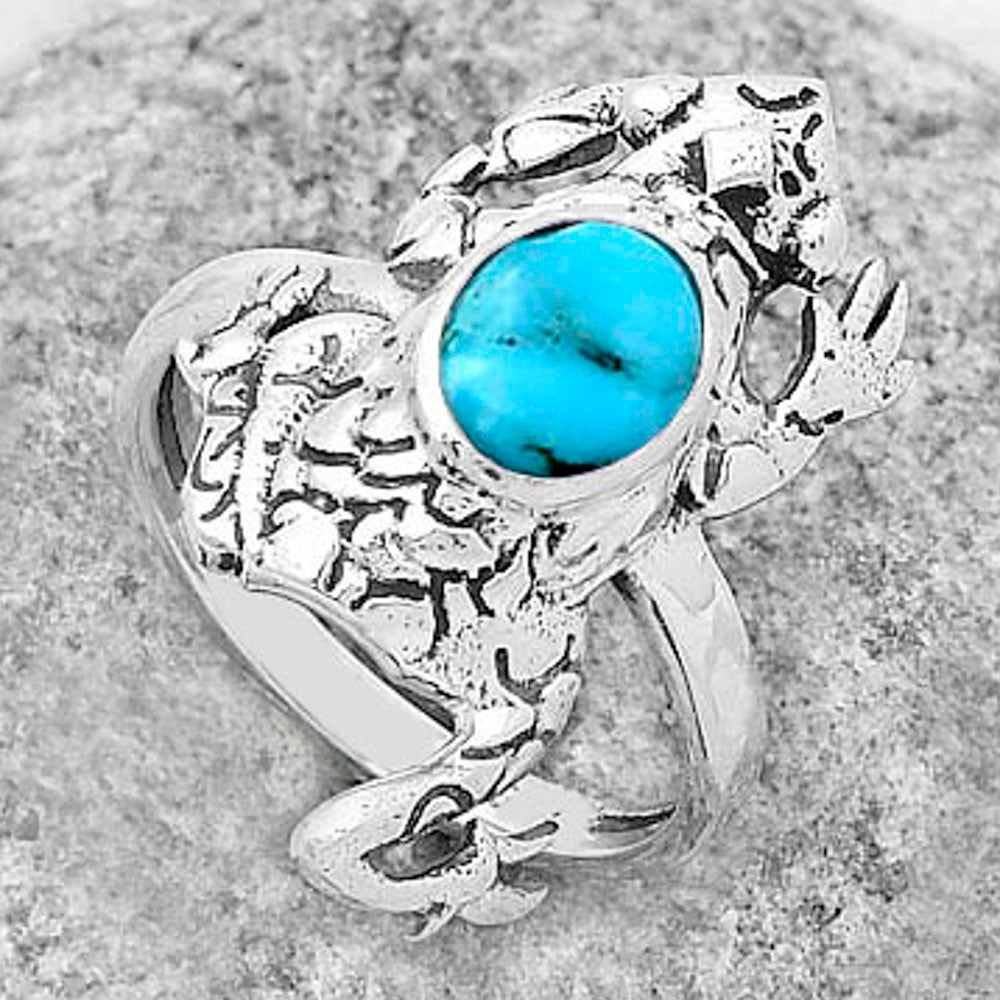 Frog Natural Turquoise Morenci Mine Ring size-7.5 R-1113 SDR172876