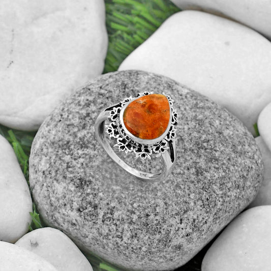 Artisan - Natural Red Sponge Coral Ring size-8.5 R-1114 SDR172903