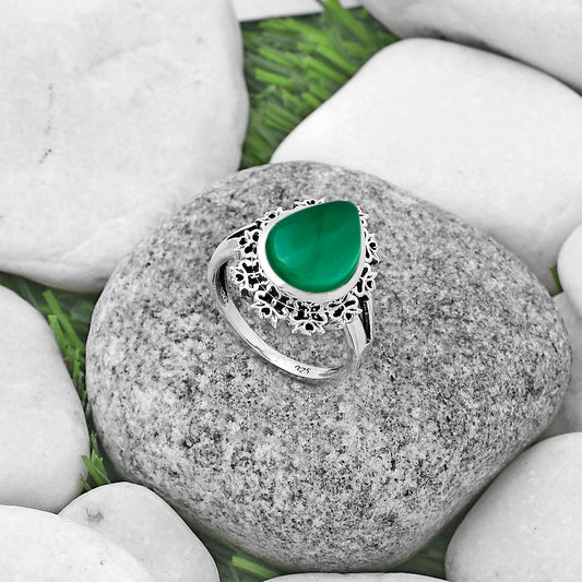 Artisan - Natural Green Onyx Cab Ring size-8.5 R-1114 SDR172965