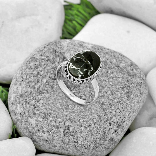 Natural Obsidian And Zinc Ring size-7.5 R-1158 SDR173053