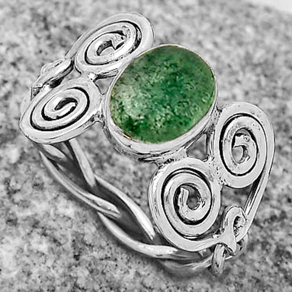 Spiral - Natural Green Aventurine Ring size-8.5 R-1658 SDR173644