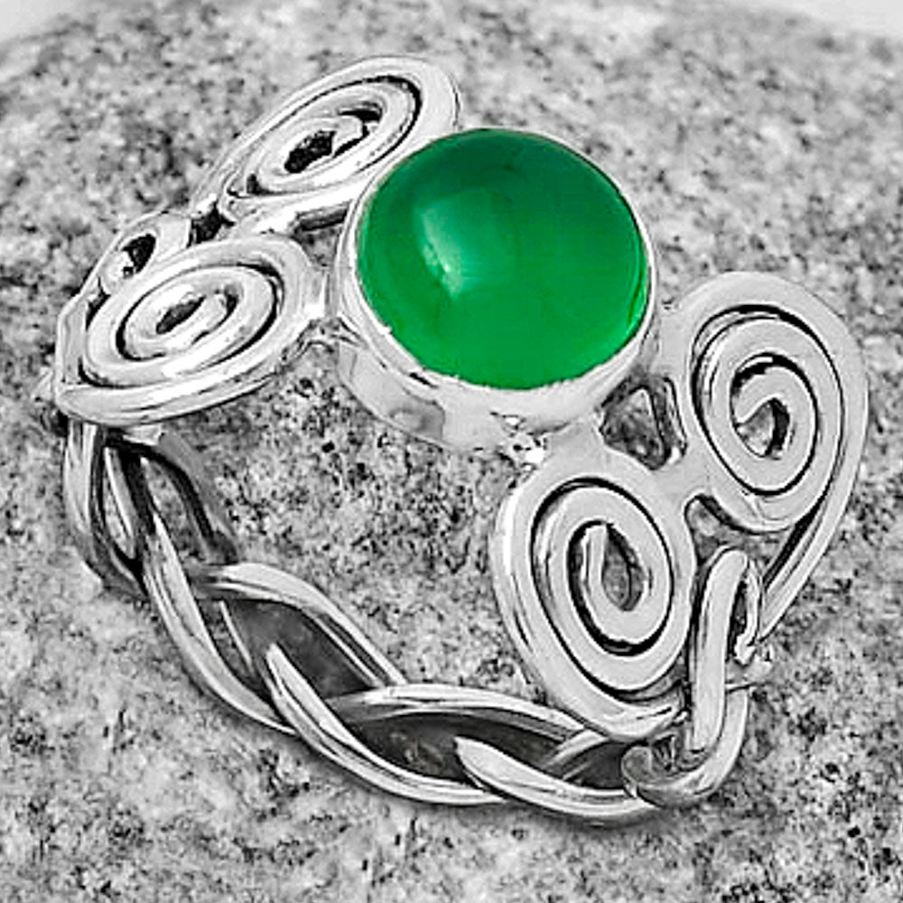 Spiral - Natural Green Onyx Ring size-9 R-1658 SDR173652
