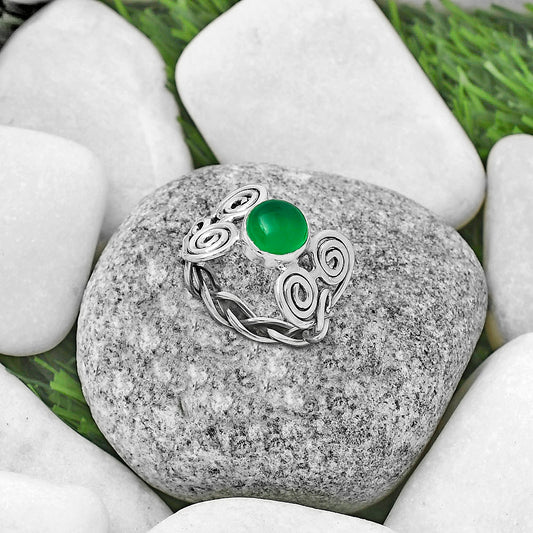 Spiral - Natural Green Onyx Ring size-9 R-1658 SDR173652