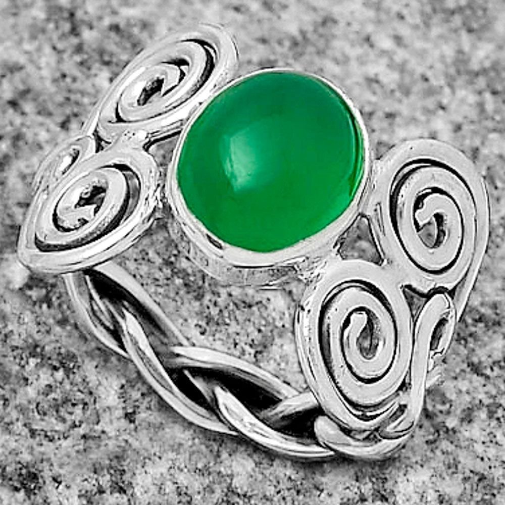 Spiral - Natural Green Onyx Ring size-7.5 R-1658 SDR173654