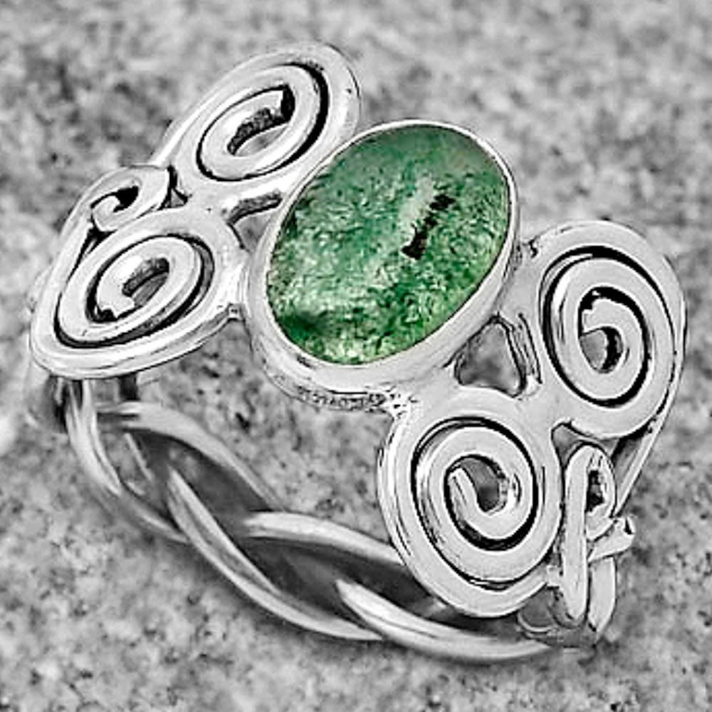 Spiral - Natural Green Aventurine Ring size-8.5 R-1658 SDR173661
