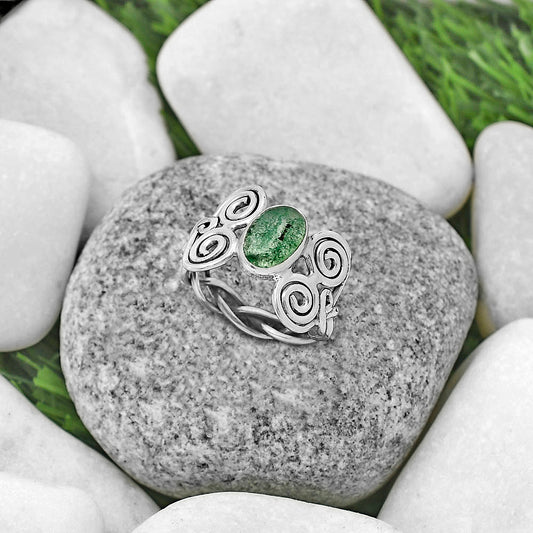 Spiral - Natural Green Aventurine Ring size-8.5 R-1658 SDR173661