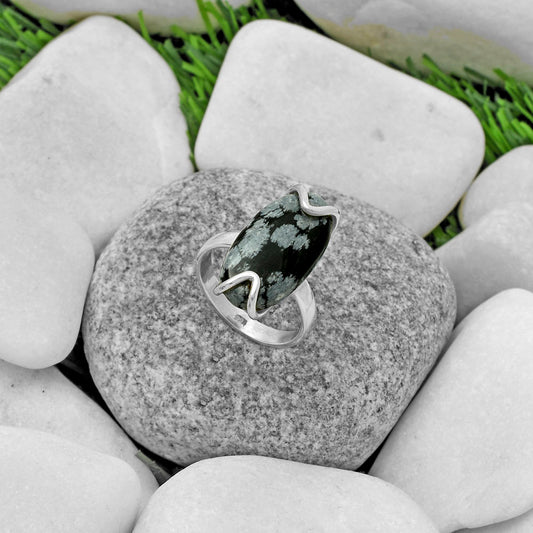 Natural Snow Flake Obsidian Ring size-7 R-1479 SDR174368