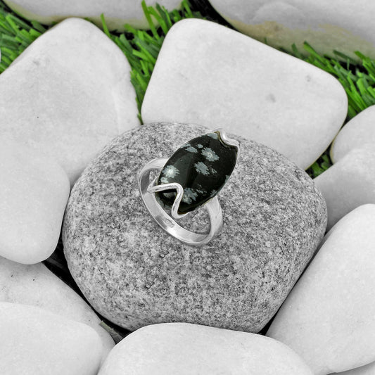 Natural Snow Flake Obsidian Ring size-8 R-1479 SDR174375