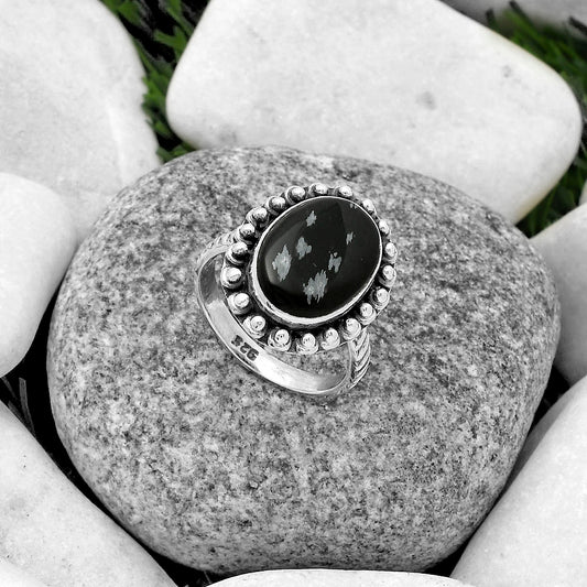 Natural Snow Flake Obsidian Ring size-8 R-1124 SDR175015