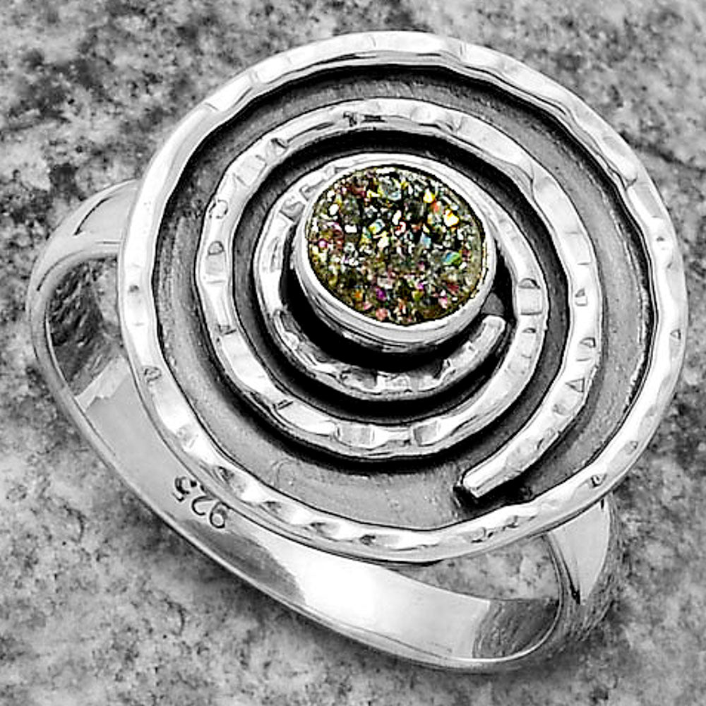 Spiral - Natural Titanium Druzy Ring size-8 R-1361 SDR175296