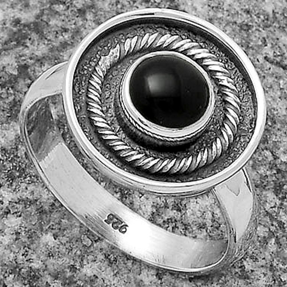 Natural Black Onyx - Brazil Ring size-7.5 R-1439 SDR175729