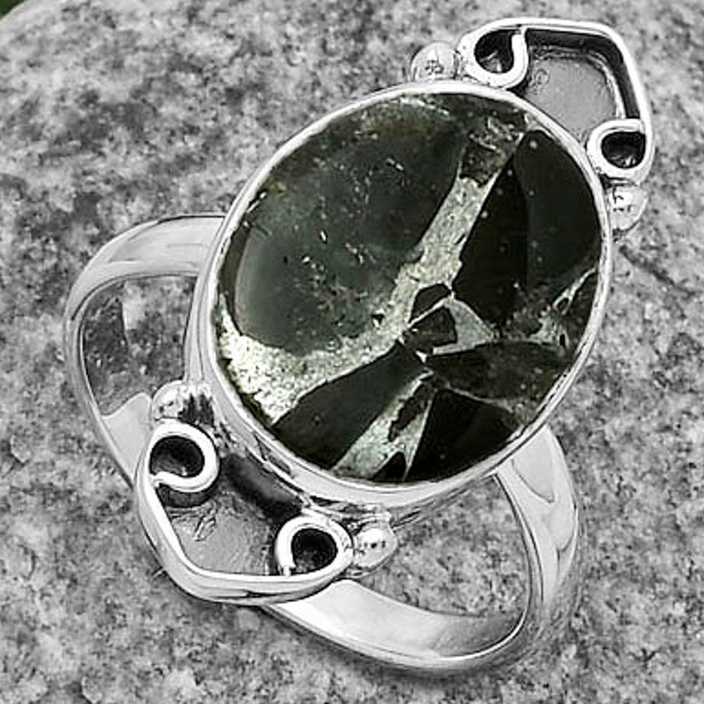 Natural Obsidian And Zinc Ring size-7 R-1204 SDR176044