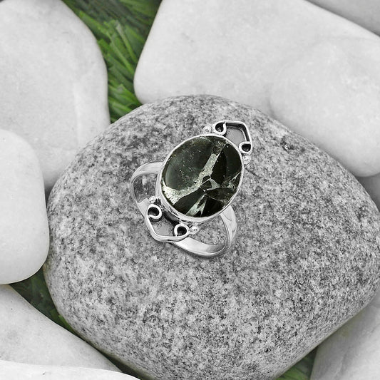 Natural Obsidian And Zinc Ring size-7 R-1204 SDR176044
